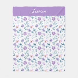 Purple Green Watercolor Wildflower Monogram Name Fleecedecke