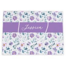 Purple Green Watercolor Wildflower Monogram Name