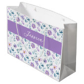 Purple Green Watercolor Wildflower Monogram Name Große Geschenktüte (Rückseite Schrägansicht)