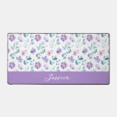 Purple Green Watercolor Wildflower Monogram Name Schreibtischunterlage (Vorderseite)