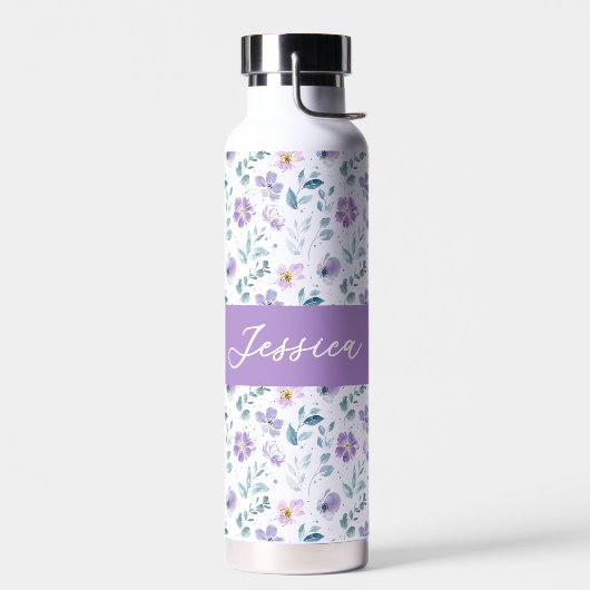 Purple Green Watercolor Wildflower Monogram Name Trinkflasche (Links)