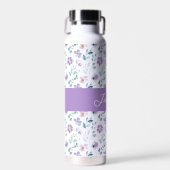 Purple Green Watercolor Wildflower Monogram Name Trinkflasche (Vorne)