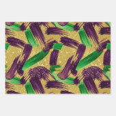 PURPLE GREEN YELLOW MARDI GRAS BRUSH STROKES GESCHENKPAPIER SET (Vorderseite 3)