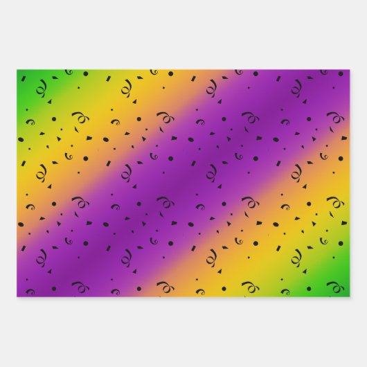 PURPLE GREEN YELLOW MARDI GRAS PATTERNS GESCHENKPAPIER SET (Vorderseite)