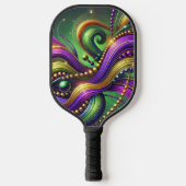 PURPLE GREEN YELLOW MARDI GRAS WAVES & BEADS PICKLEBALL SCHLÄGER (Vorderseite)