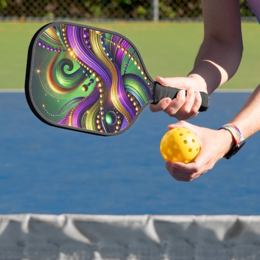 PURPLE GREEN YELLOW MARDI GRAS WAVES & BEADS PICKLEBALL SCHLÄGER (InSitu)
