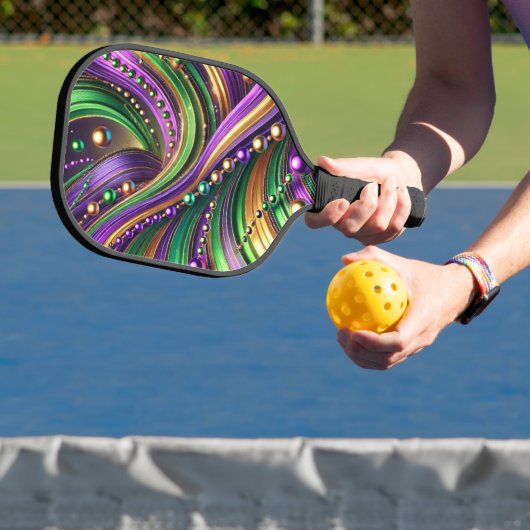 PURPLE GREEN YELLOW MARDI GRAS WAVES & BEADS PICKLEBALL SCHLÄGER (InSitu)