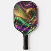 PURPLE GREEN YELLOW MARDI GRAS WAVES & BEADS PICKLEBALL SCHLÄGER (Vorderseite)