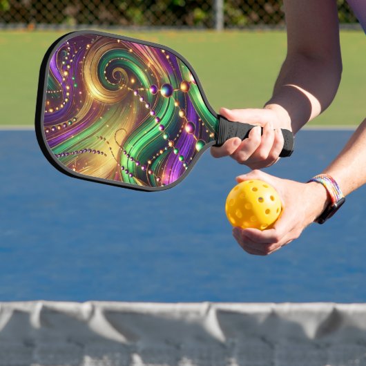 PURPLE GREEN YELLOW MARDI GRAS WAVES & BEADS PICKLEBALL SCHLÄGER (InSitu)