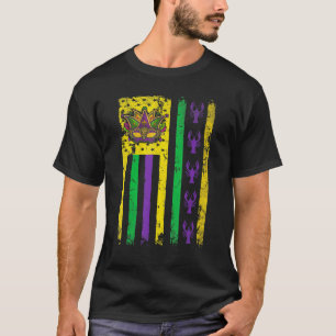 Purple Green Yellow Us Flag Crawfish Jester Funny T-Shirt