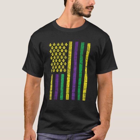 Purple Green Yellow Us Flag Jester Funny Mardi Gra T-Shirt (Vorderseite)