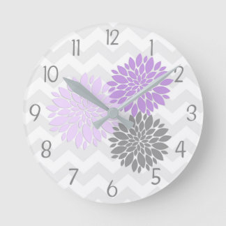 Purple Grey Dahlia Flower Nursery Wall Clock Runde Wanduhr