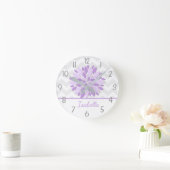 Purple Grey Dahlia Flower Nursery Wall Clock Runde Wanduhr (Zuhause)