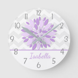 Purple Grey Dahlia Flower Nursery Wall Clock Runde Wanduhr