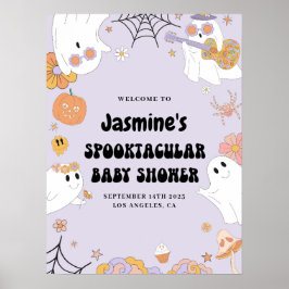 Purple Groovy Ghost Baby Shower Welcome Sign Poster