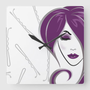 Purple hair girl- salon clock quadratische wanduhr