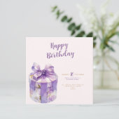 purple Happy birthday Gift box invitation Einladung (Stehend Vorderseite)