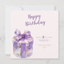 purple Happy birthday Gift box invitation Einladung