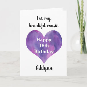 Purple Heart 18. Geburtstag Cousine Karte