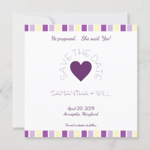 Purple Heart Modern and Minimalist Striped Design Save The Date