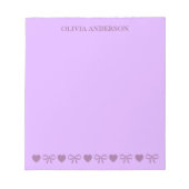 Purple Hearts & Bows Valentines Day Personalized Notizblock (Vorderseite)