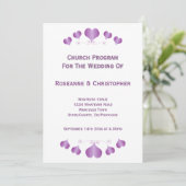 Purple Hearts Design Wedding Programm (Stehend Vorderseite)