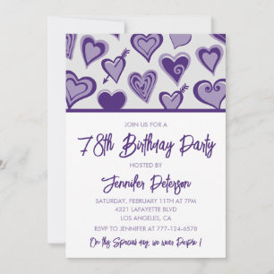 Purple Hearts Girly 78. Geburtstag Einladung