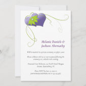 Purple Hearts - Green Floral Swirls Reception Only Einladung (Vorderseite)