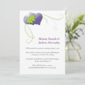 Purple Hearts - Green Floral Swirls Reception Only Einladung (Stehend Vorderseite)