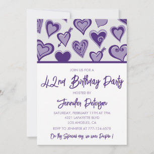 Purple Hearts Nacht Out Mädchenhaft 42. Geburtstag Einladung
