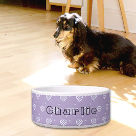 Purple Hearts Pattern Ceramic Pet Bowl Napf