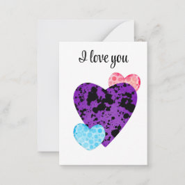 purple hearts romance design mitteilungskarte