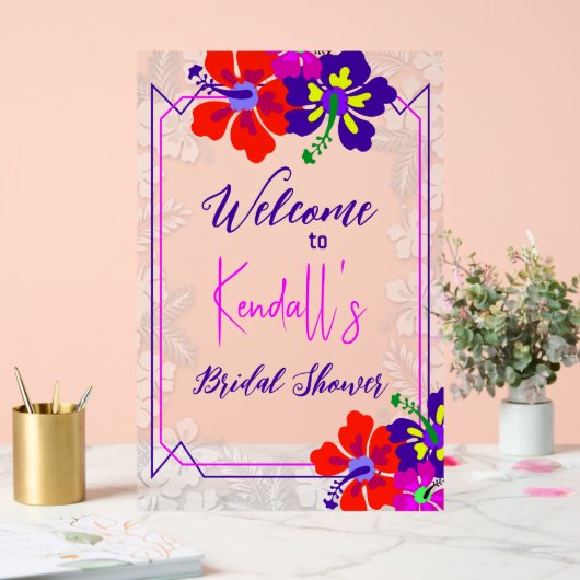 Purple Hibiscus Bridal Shower Welcome Acrylschild (Hochzeit)