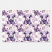 Purple Highland Cow Floral Checkered Geschenkpapier Set (Vorderseite 3)
