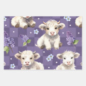 Purple Highland Cow Floral Checkered Geschenkpapier Set (Vorderseite 2)