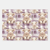 Purple Highland Cow Flowers Gingham Checkered Geschenkpapier Set (Vorderseite 3)