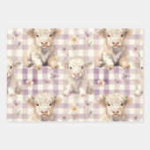 Purple Highland Cow Flowers Gingham Checkered Geschenkpapier Set (Vorderseite 2)