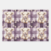 Purple Highland Cow Flowers Gingham Checkered Geschenkpapier Set (Vorderseite)