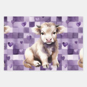 Purple Highland Cow Gingham Aesthetic Geschenkpapier Set (Vorderseite 3)