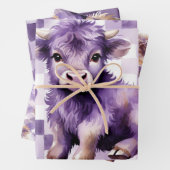 Purple Highland Cow Gingham Aesthetic Geschenkpapier Set (Beispiel)