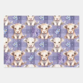 Purple Highland Cow Gingham Lilac Aesthetic Geschenkpapier Set