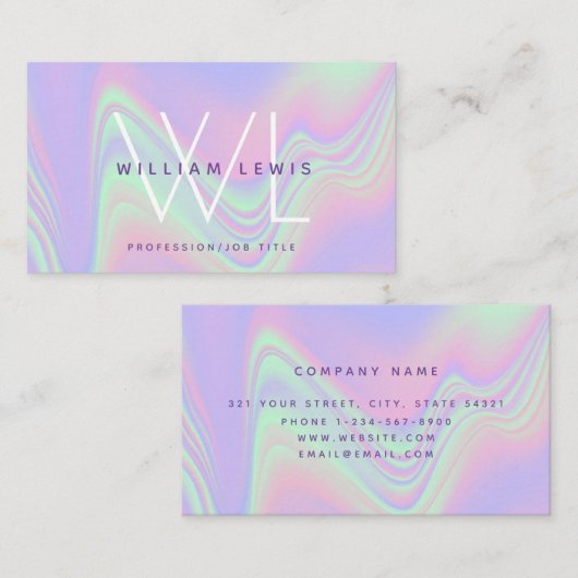 Purple Holographic Monogram Modern Minimalist Visitenkarte (Vorne/Hinten)