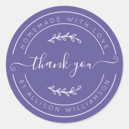 Purple Homemade Thank You Label Runder Aufkleber