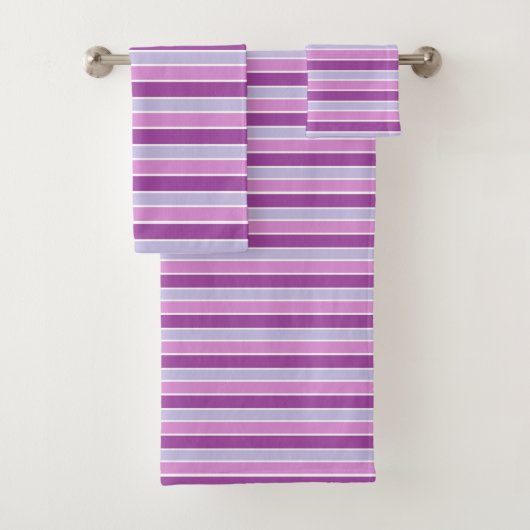 Purple Horizontal Striped Badhandtuch Set (Insitu)