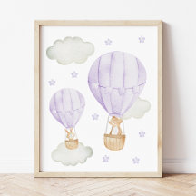 Purple Hot Air Balloon, Animals, Bear, Bunny