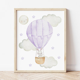 Purple Hot Air Balloon, Animals, Bunny, Moon Poster