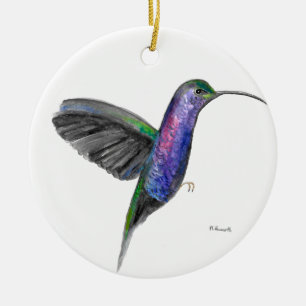 Purple hummingbird watercolor animal bird cute keramikornament