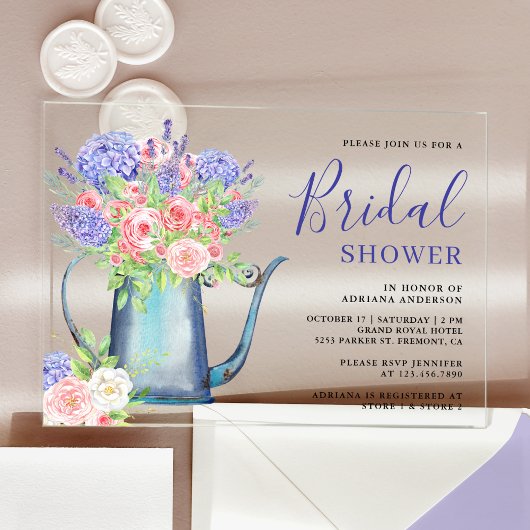 Purple Hydrangea Blush Pink Roses Bridal Shower Acryleinladungen