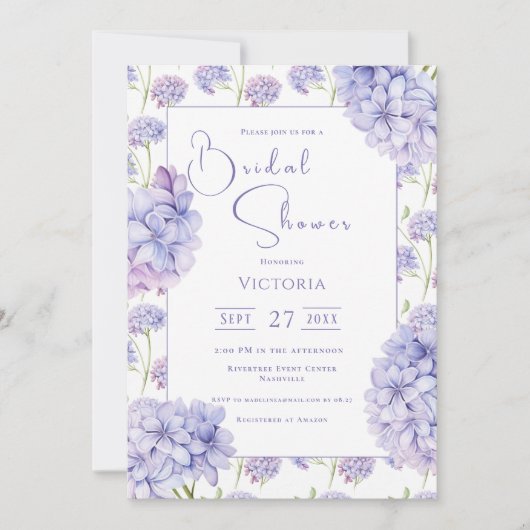 Purple Hydrangea Floral Bridal Shower Invitation Einladung (Vorderseite)