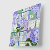 Purple Hydrangea Instagram Photo Quilt Collage Quadratische Wanduhr (Winkel)